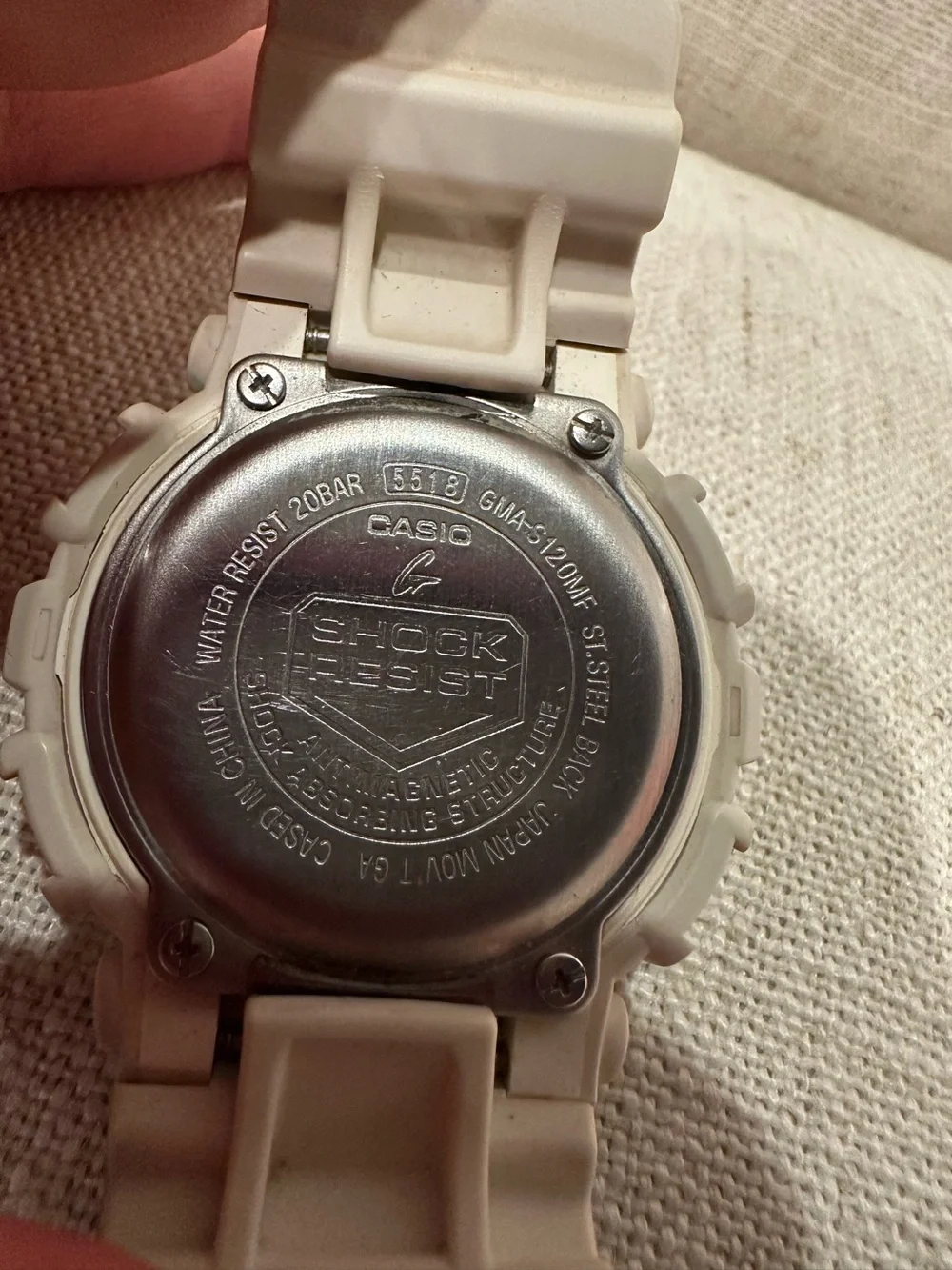 Casio G Shock Watch GMAS120MF-7A2 Womens White Rose Gold Dial Analog Digital